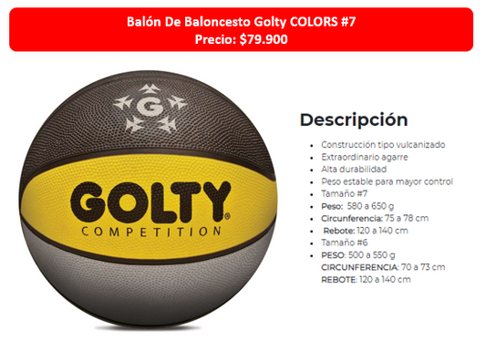 BALON BALONCESTO GOLTY COLORS AMARILLO #7